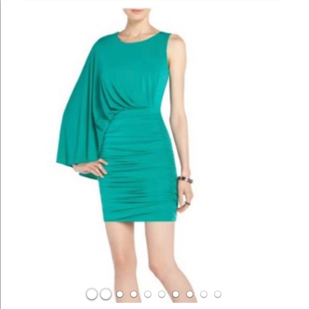 BCBG green one shoulder dress